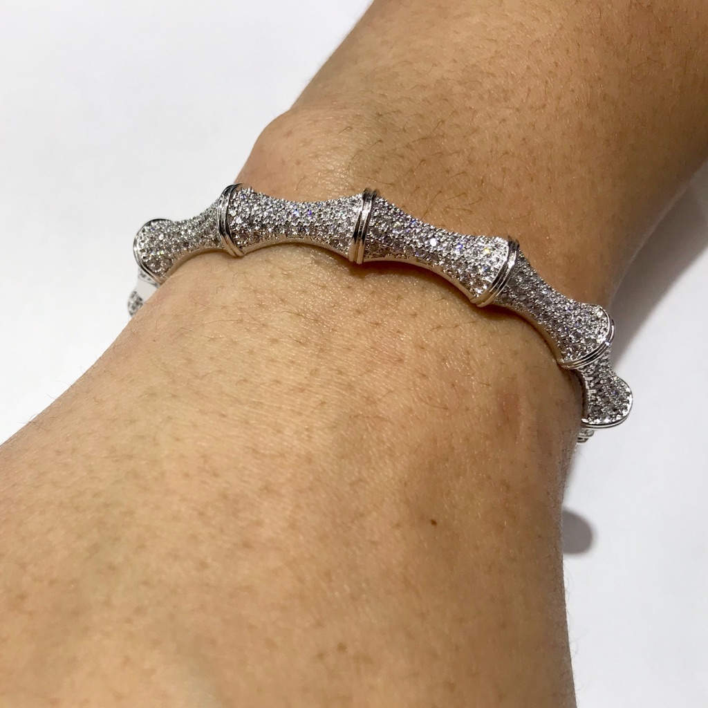 Fashion Rhodium Plated Bamboo Lady Bangle Bracelet